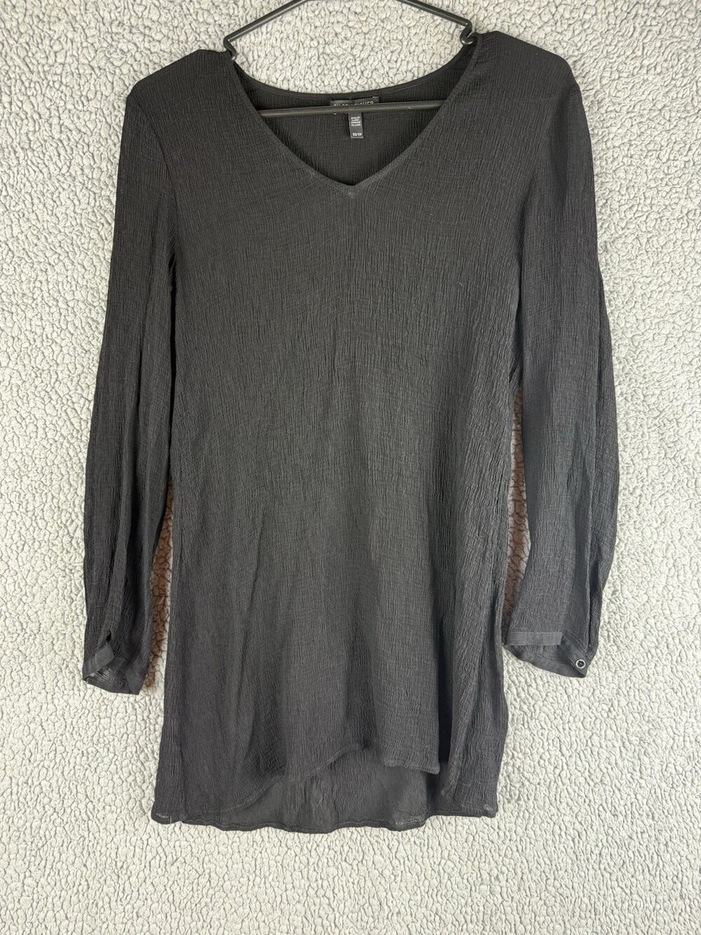 Eileen Fisher Silk Georgette Crepe Dolman Sleeve Tunic Top Womens XS Black